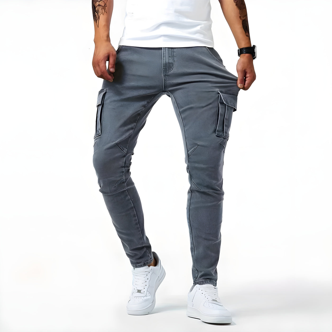 Thijs | Elastische Denim Cargo Broek