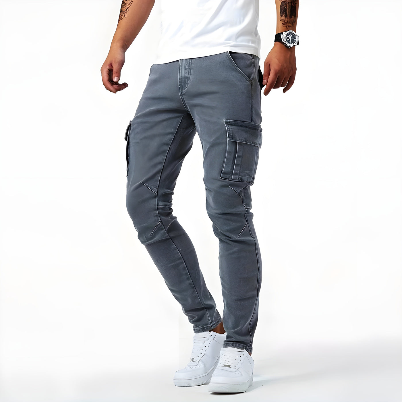 Thijs | Elastische Denim Cargo Broek