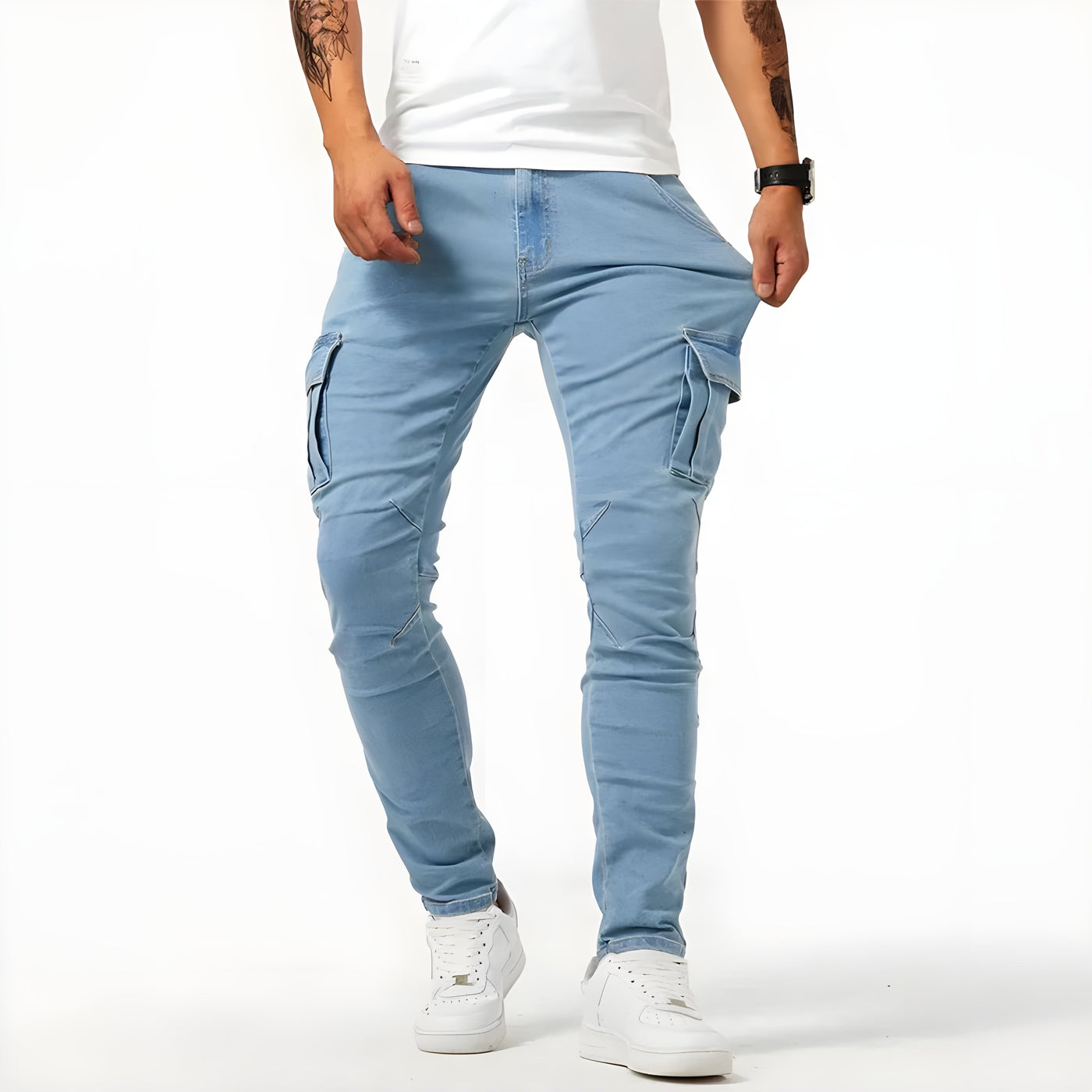 Thijs | Elastische Denim Cargo Broek