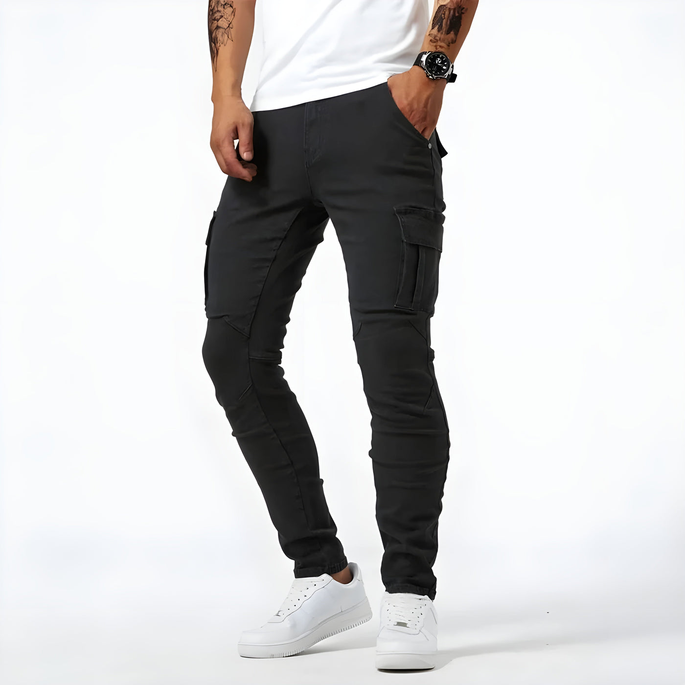 Thijs | Elastische Denim Cargo Broek